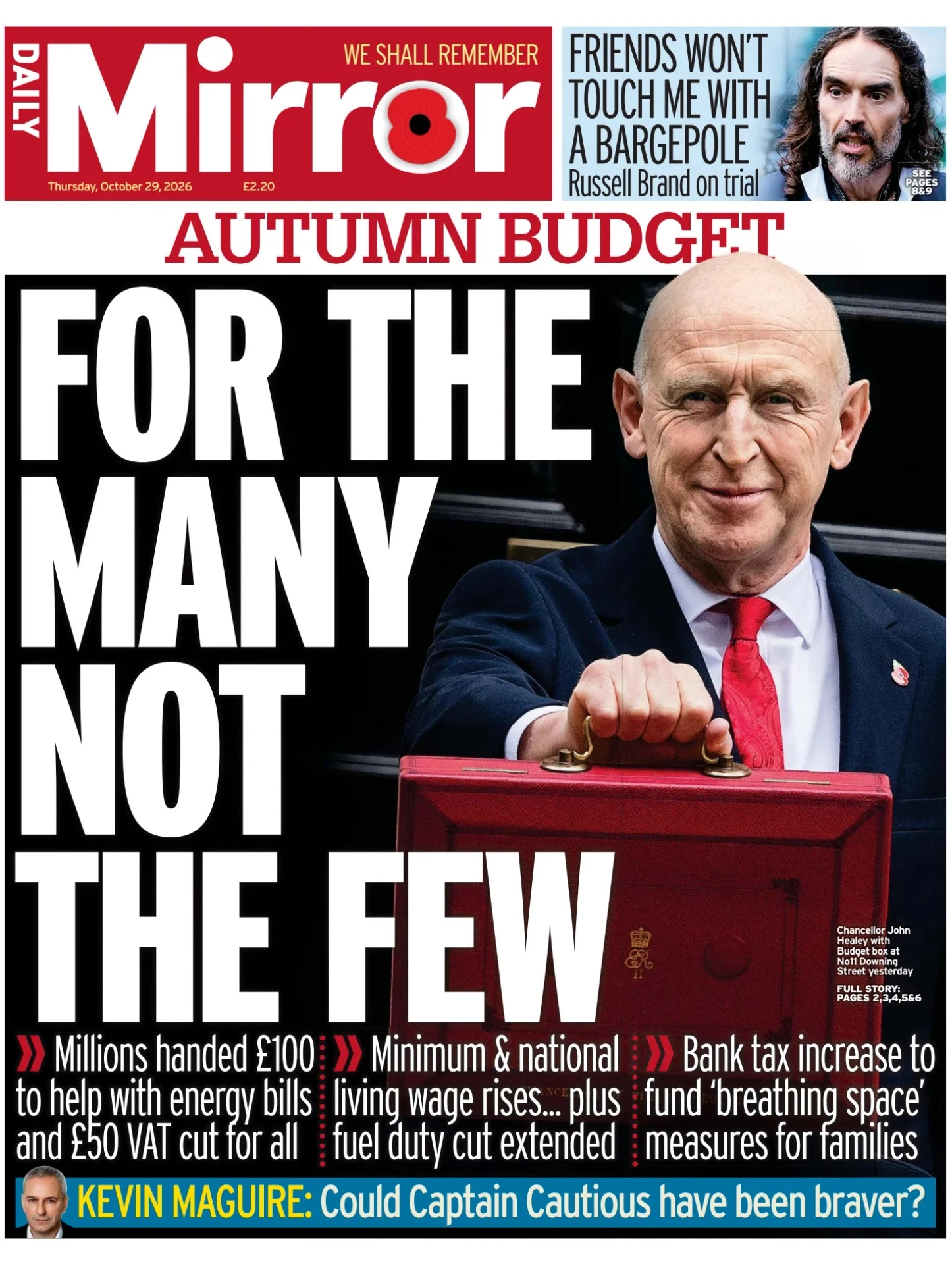 Prima-pagina-Daily Mirror-edizione-di-oggi-29-10-2026